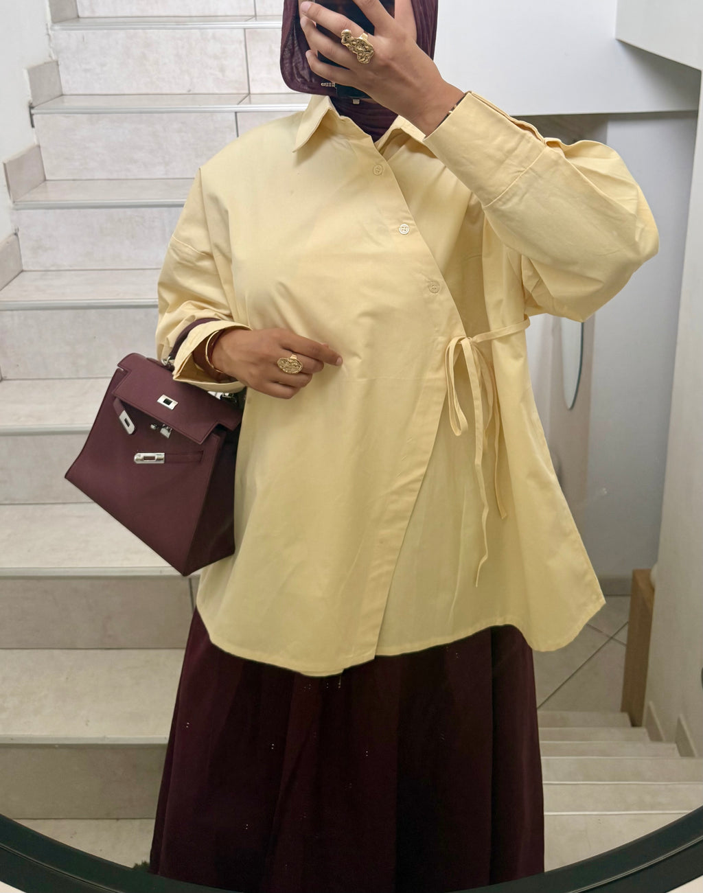 Chemise Oversize Cache-Cœur Jaune