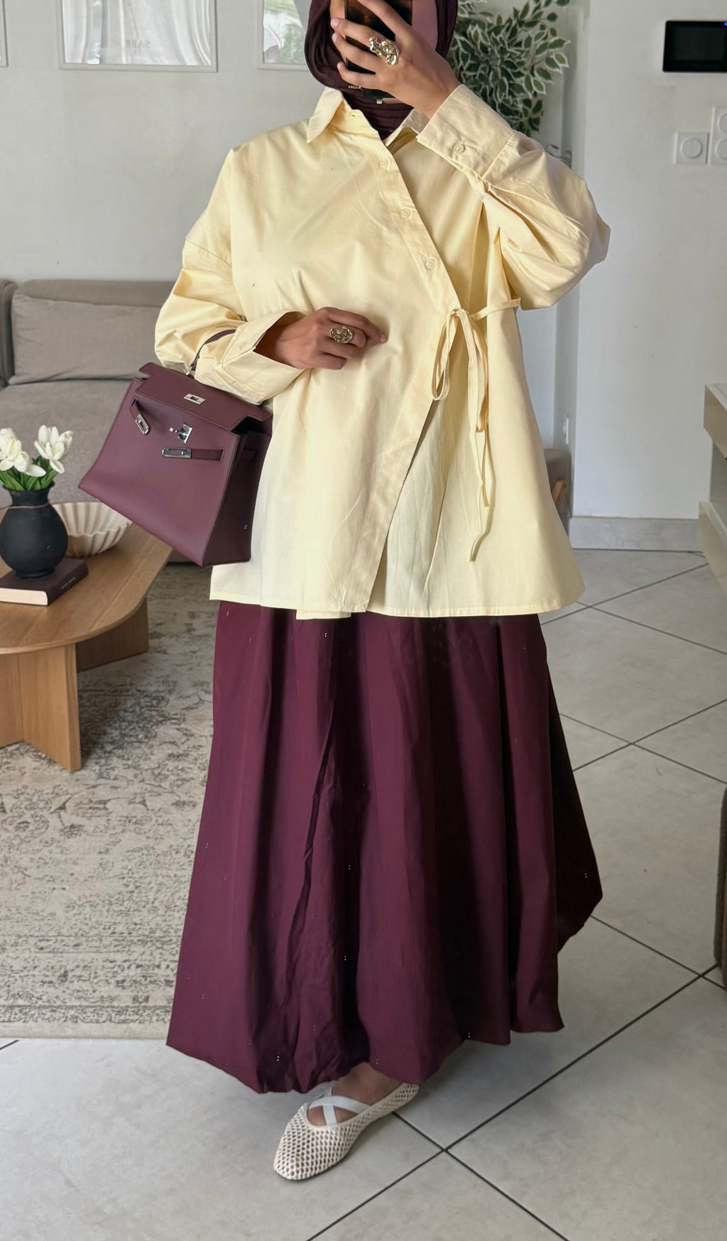 Chemise Oversize Cache-Cœur Jaune