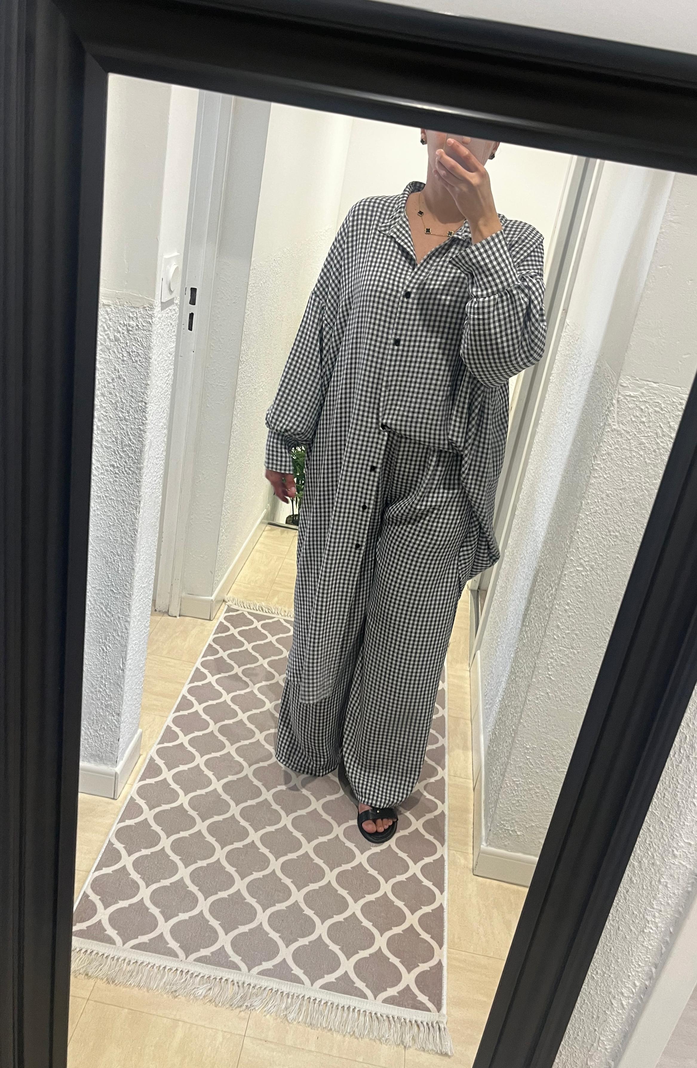 Ensemble Chemise longue et Pantalon Large à Carreau