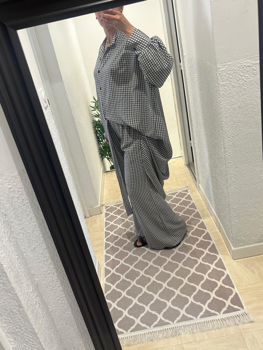Ensemble Chemise longue et Pantalon Large à Carreau