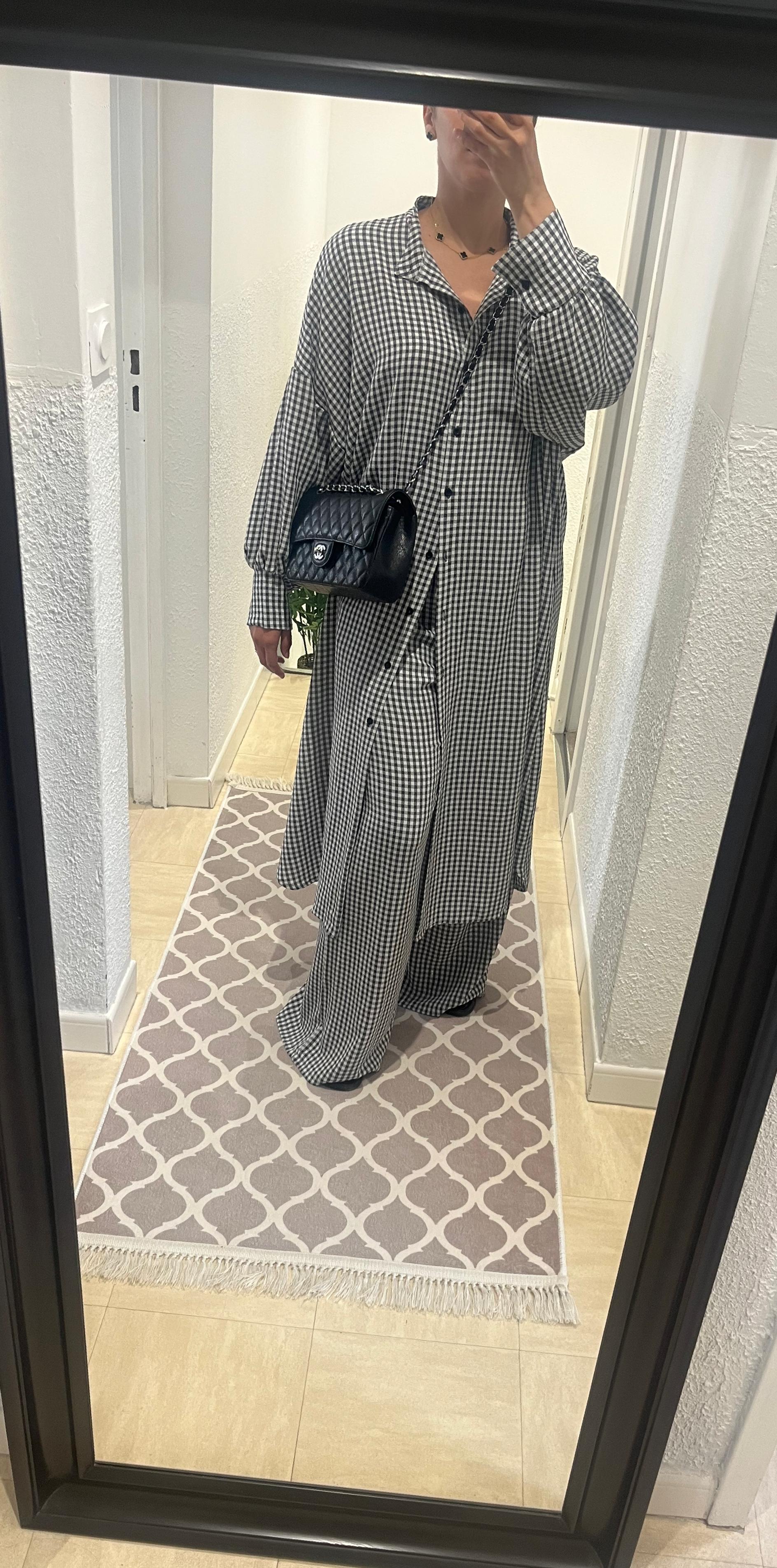 Ensemble Chemise longue et Pantalon Large à Carreau