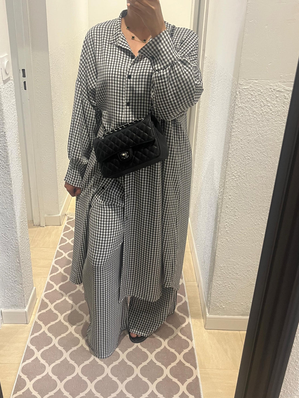 Ensemble Chemise longue et Pantalon Large à Carreau