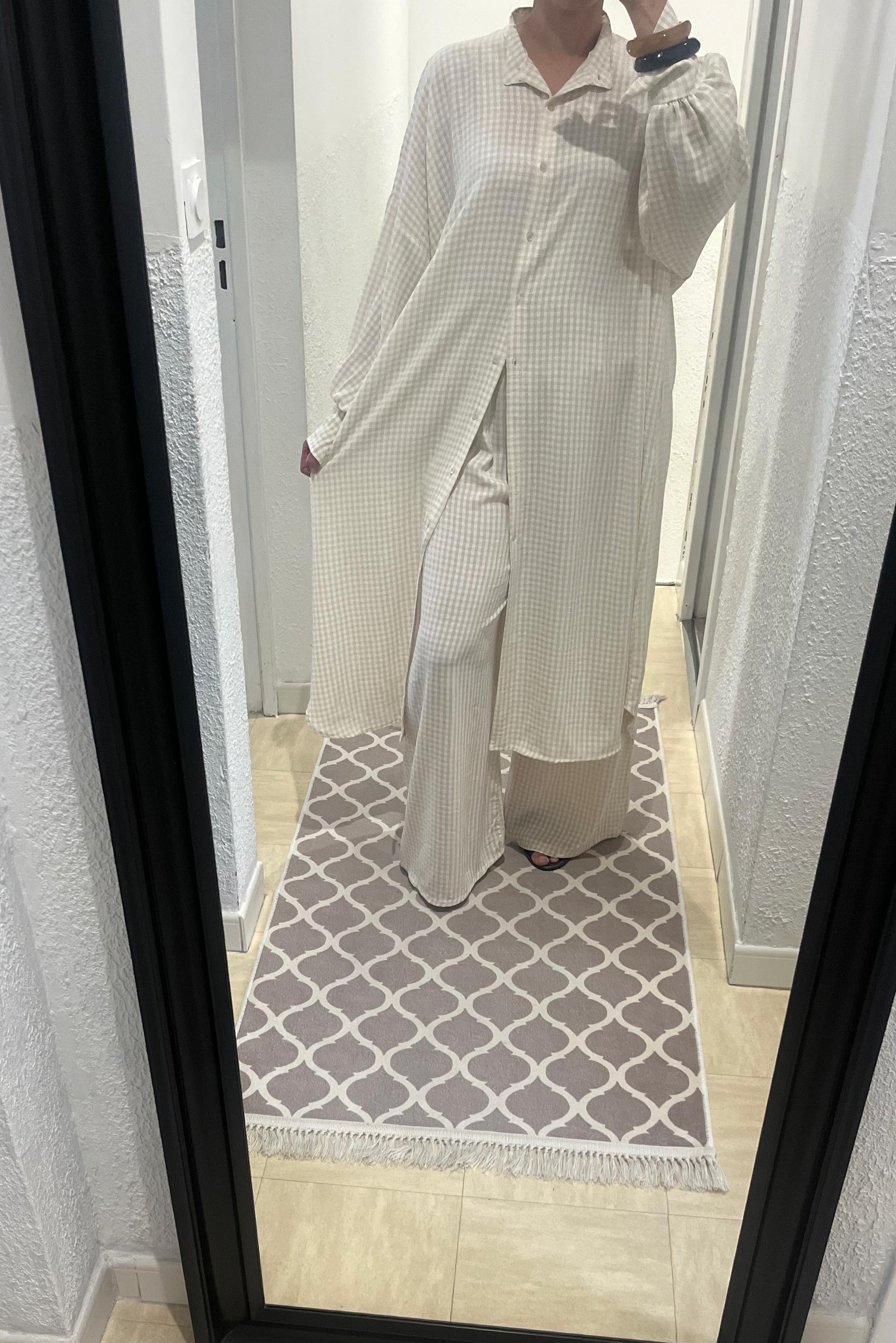 Ensemble Chemise longue et Pantalon Large beige