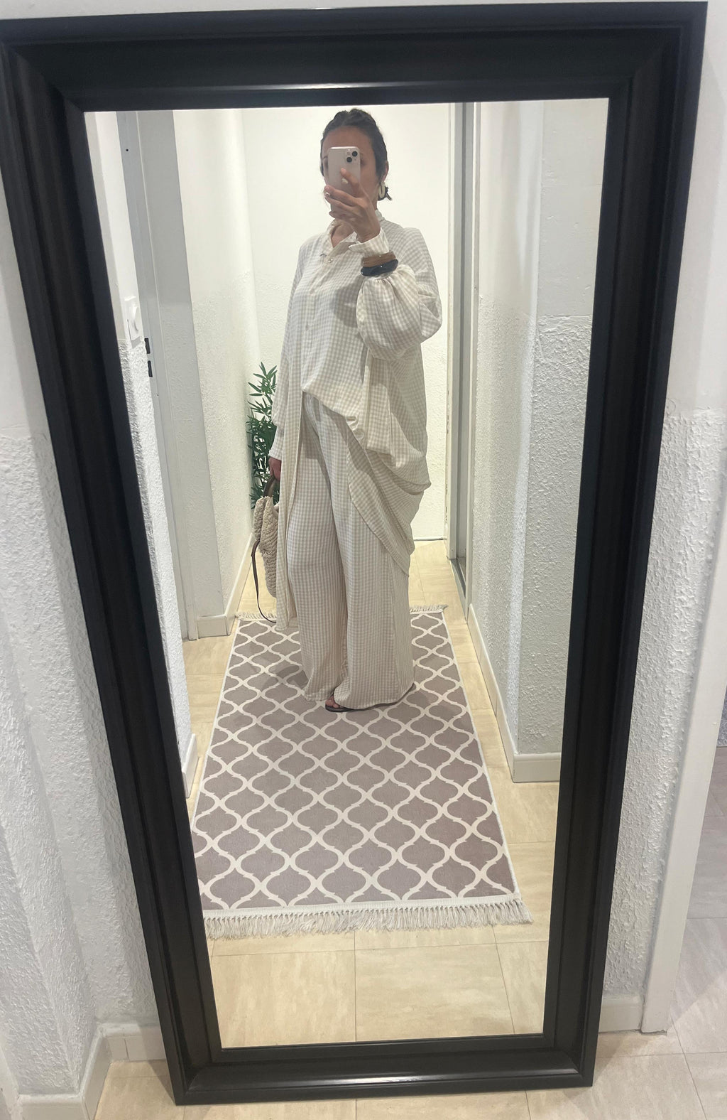 Ensemble Chemise longue et Pantalon Large beige