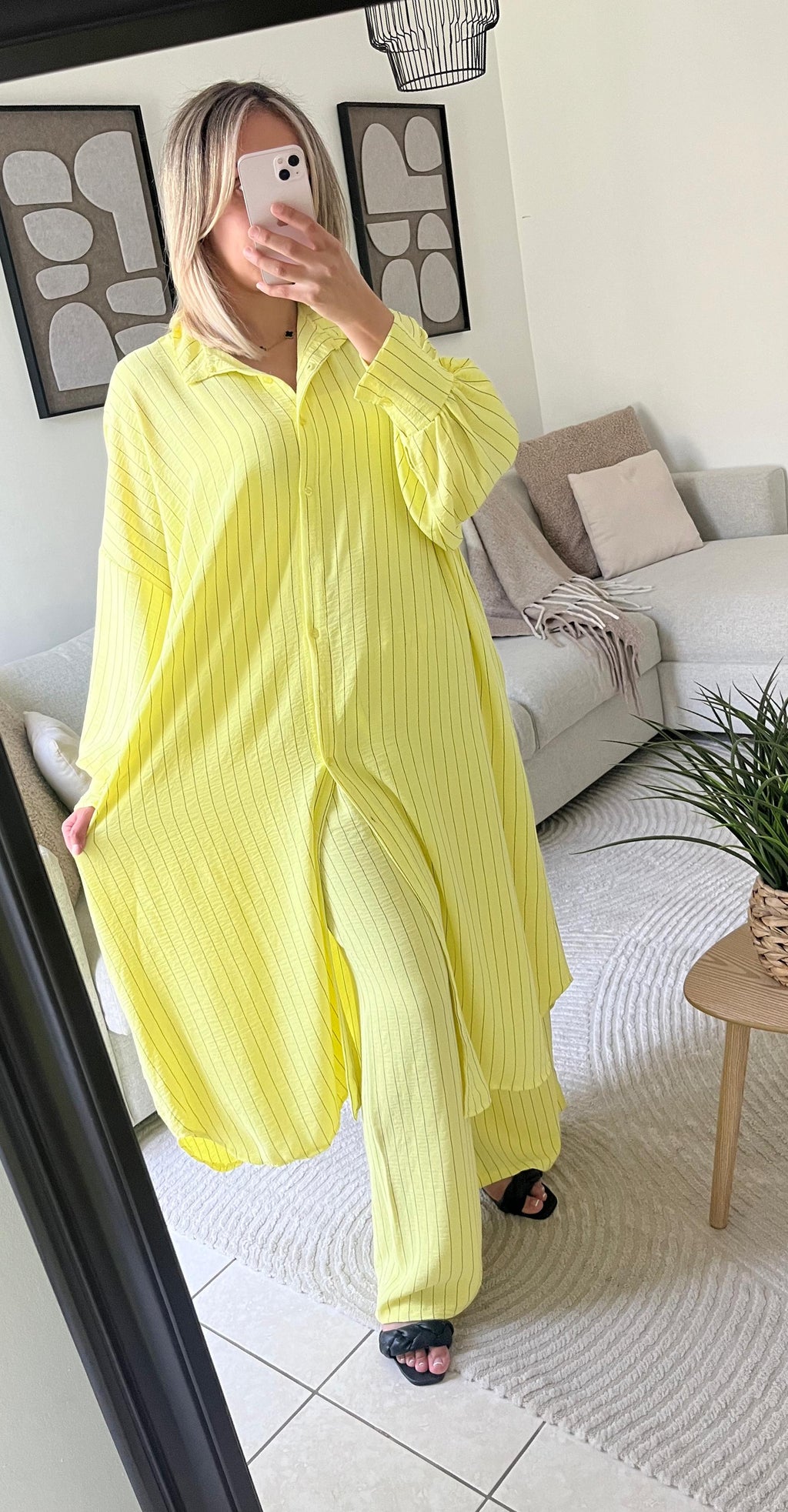 Ensemble Chemise longue et Pantalon Large Jaune