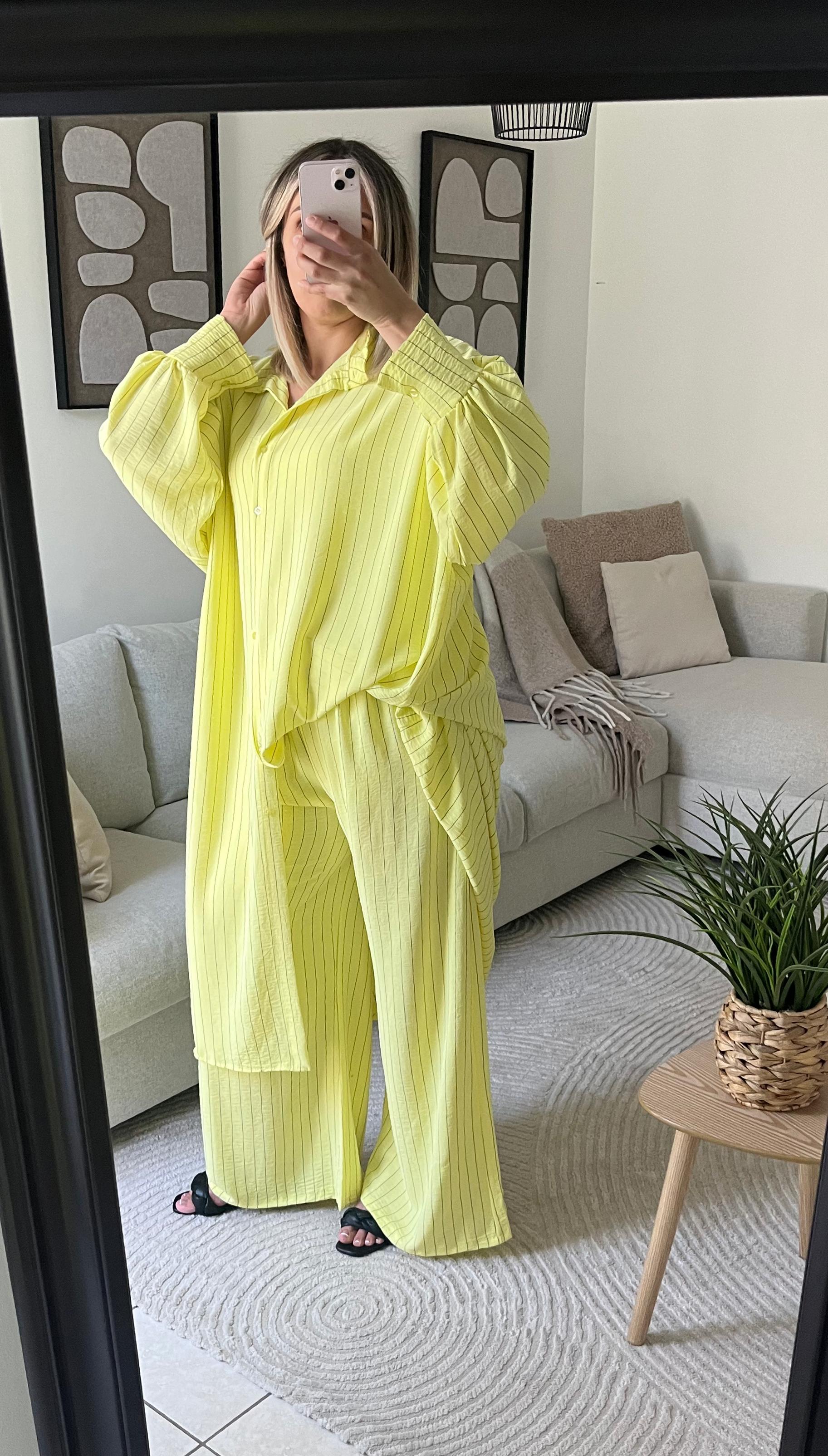 Ensemble Chemise longue et Pantalon Large Jaune