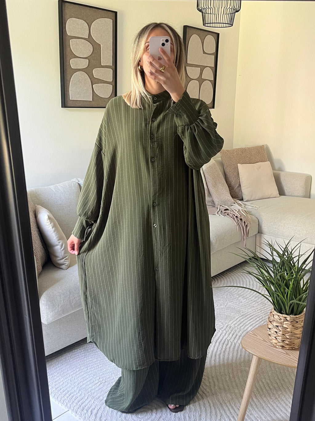 Ensemble Chemise longue et Pantalon Large Vert